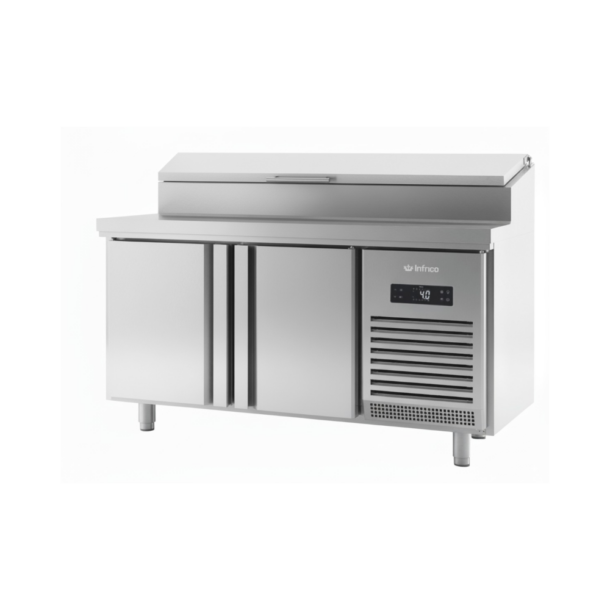 Mesa refrigerada para ensaladas 600 Series de 1500 mm altura 1100 con cuba estática, encimera ensalada y tapaBMPP1500ENINFRICO