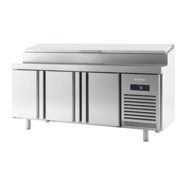 Mesa refrigerada para ensaladas 600 Series de 2000 mm altura 1100 con cuba estática, encimera ensalada y tapaBMPP2000ENINFRICO
