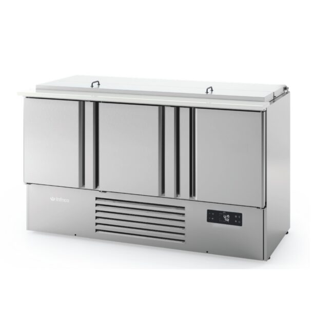 Series GN1/1 1460x700 altura 890 con encimera para bandejas con tapa ME1003BAN INFRICO