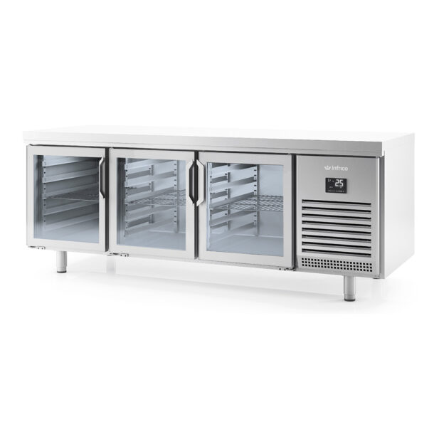 Mesa refrigeración euronorma 600 x 400 puerta de cristal Series 800 de 1620 mm altura 850 con puertas ambos lados cristalMR1620PDCRINFRICO