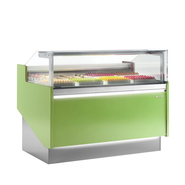 Vitrina expositora para pastelería vidrio bajo serie Lyon LG.Serie Inox 2500mm VLY25ILG INFRICO