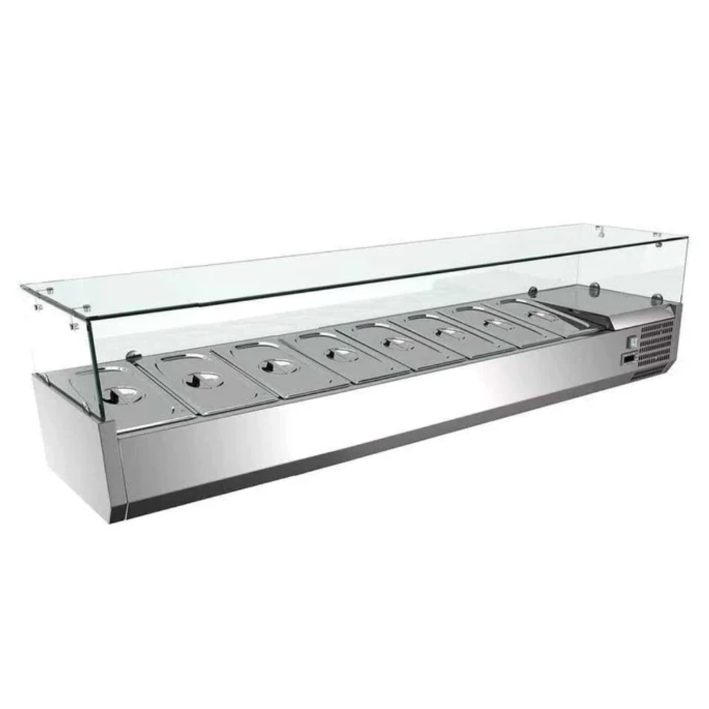[100713] Vitrina Refrigerada Horizontal para Ensaladas y Pizza 8 Insertos 180 cm RT-1800L MIGSA