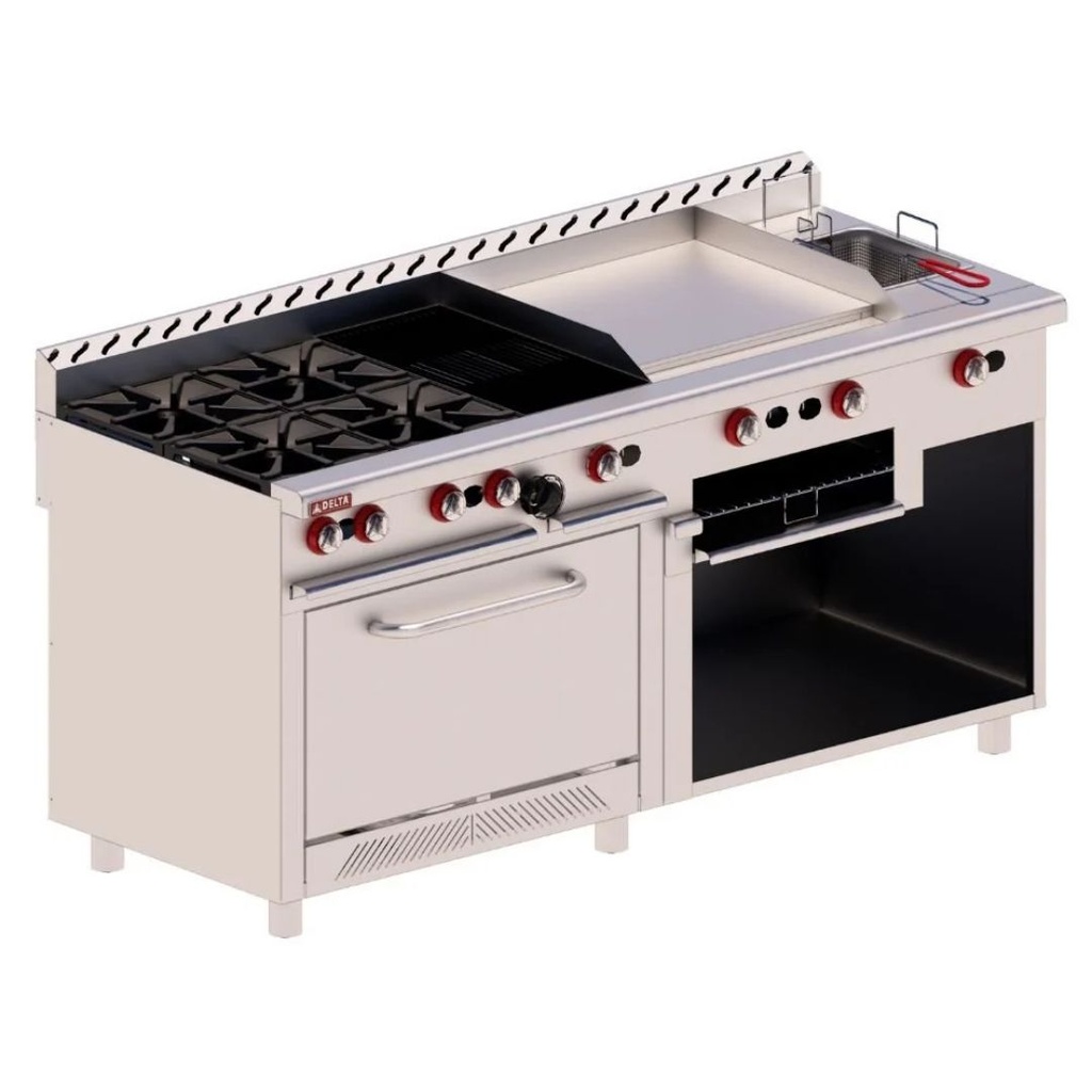 [11112033] Estufa + Asador + Plancha + Freidor + Horno + Gratinador 72" Acero Inox y Aluminizado EM-H MIX DELTA
