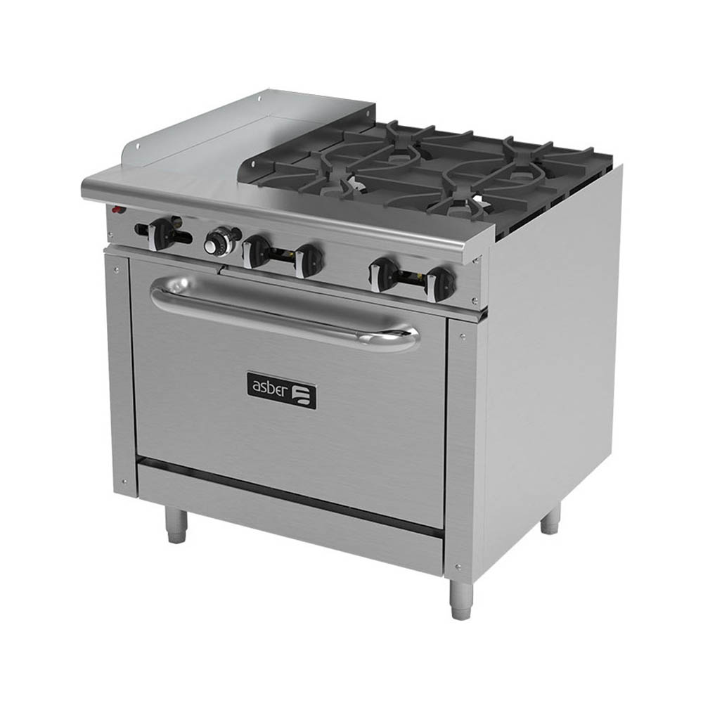 [100006] Estufa Multiple Industrial 4 Quemadores, Plancha y Horno AEMR-G12-B4-36 ASBER