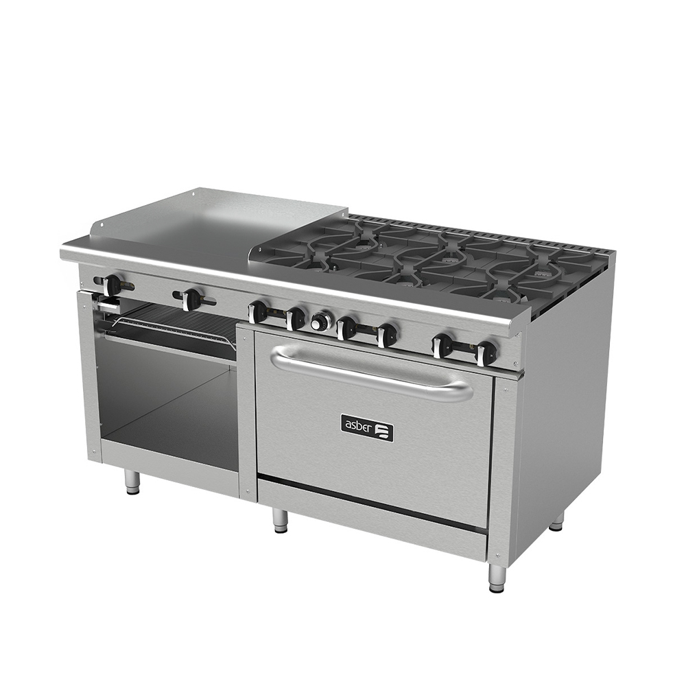 [100008] Estufa Multiple Industrial 6 Quemadores, Plancha, Gratinador y Horno AEMR-G24-B6-60-H ASBER