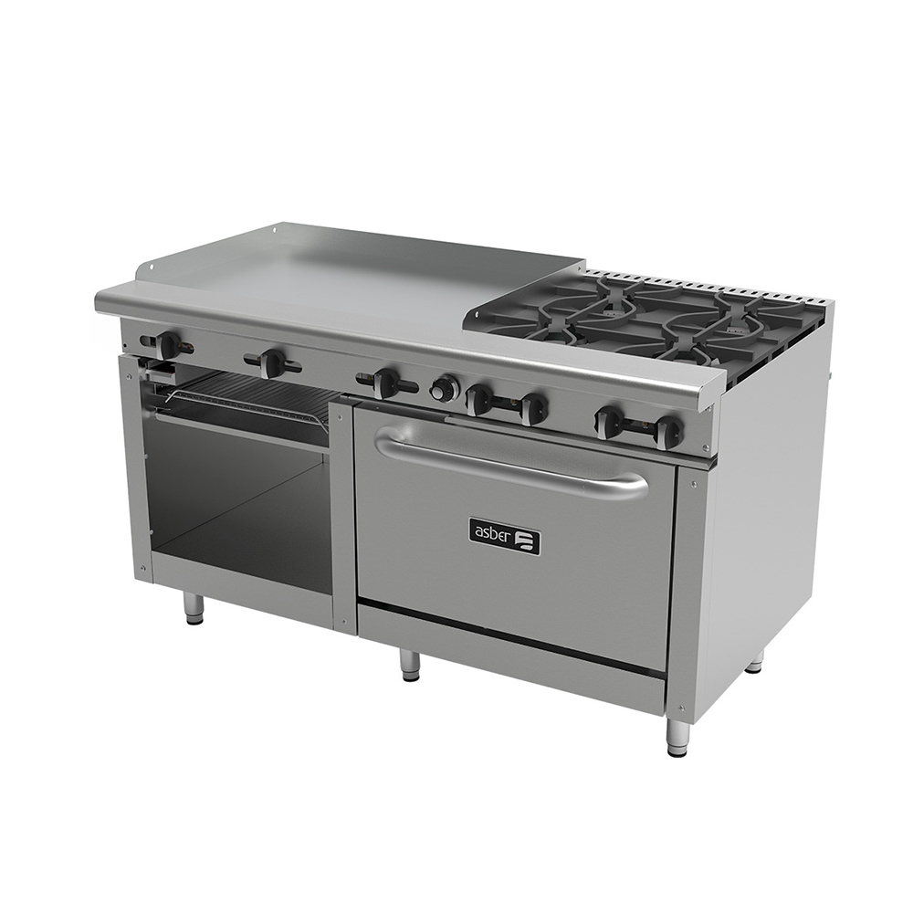 [100009] Estufa Multiple Industrial 4 Quemadores, Plancha, Gratinador y Horno AEMR-G36-B4-60-H ASBER