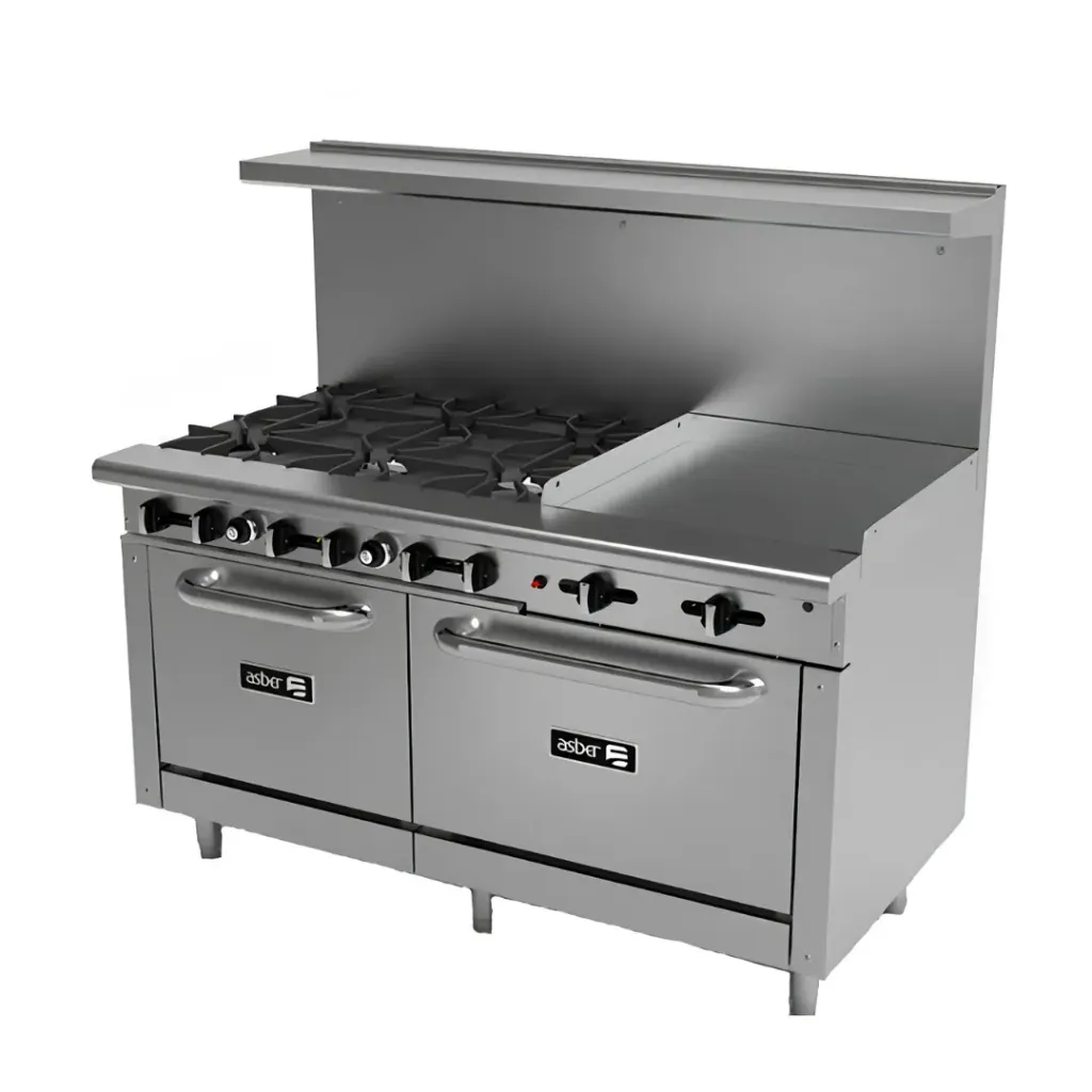 [100010] Estufa Multiple Industrial 6 Quemadores, Plancha, Respaldo Con Repisa y 2 Horno AEMR-2-G24-B6-60-H ASBER