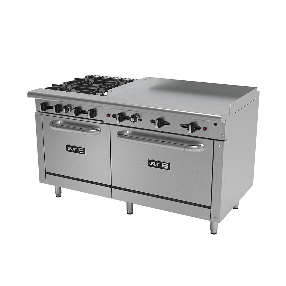 [100011] Estufa Multiple Industrial 4 Quemadores, Plancha y 2 Hornos AEMR-2-G36-B4-60-H ASBER