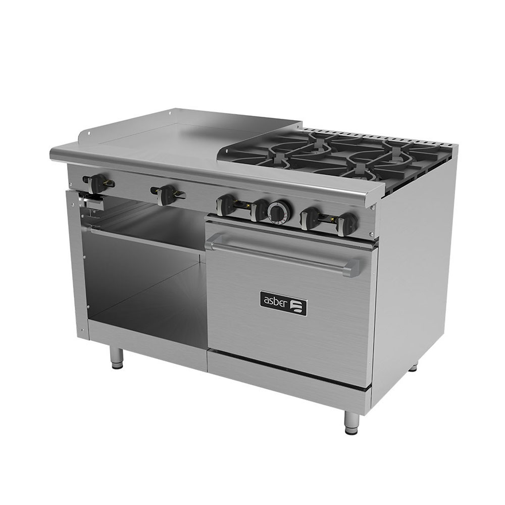 [100070] Estufa Múltiple 4 Quemadores, Plancha, Gratinador, Horno AMR-48 ASBER