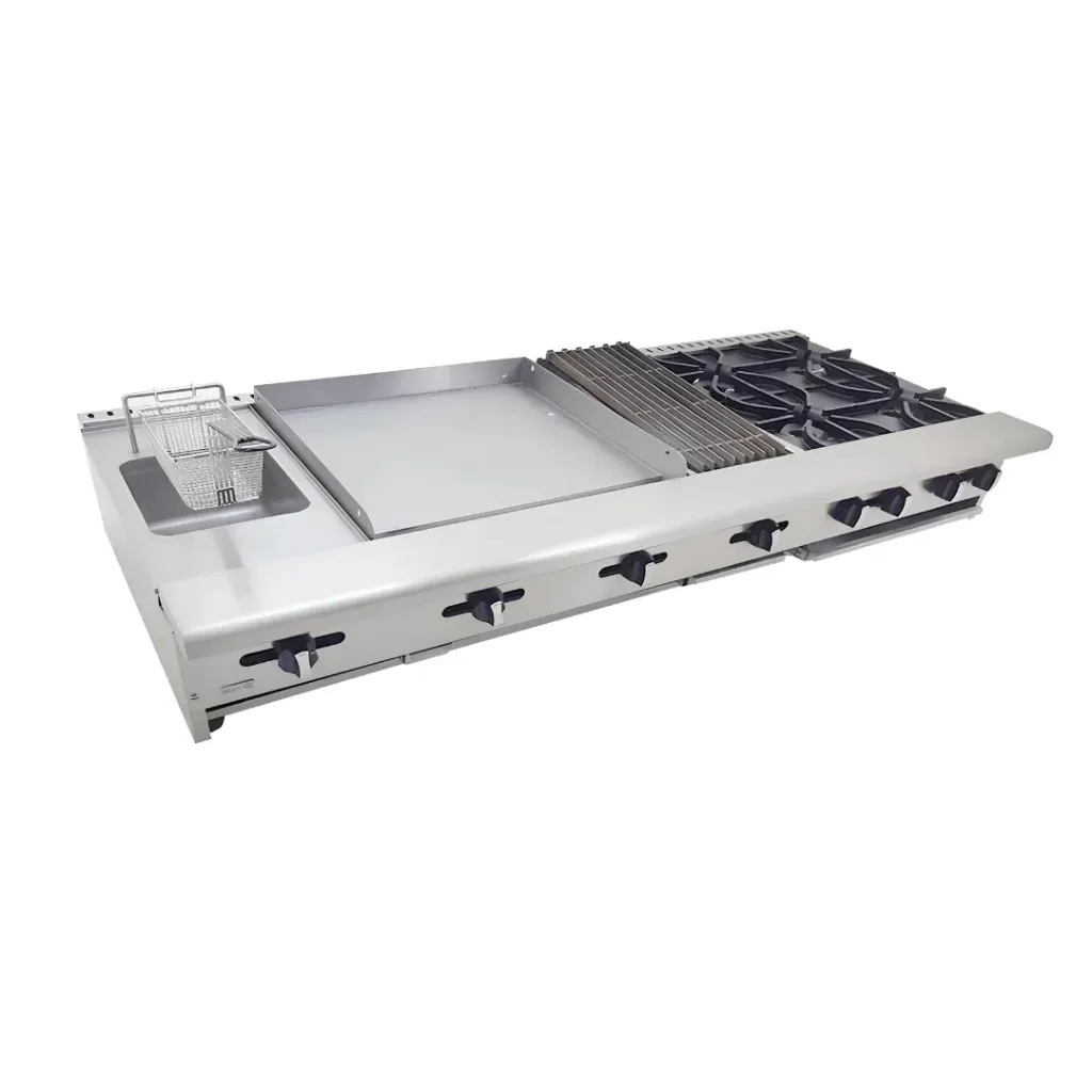 [100073] Estufa Múltiple Sobre Mesa 4 Quemadores, Plancha, Asador, Gratinador Freidora AM-72 ASBER