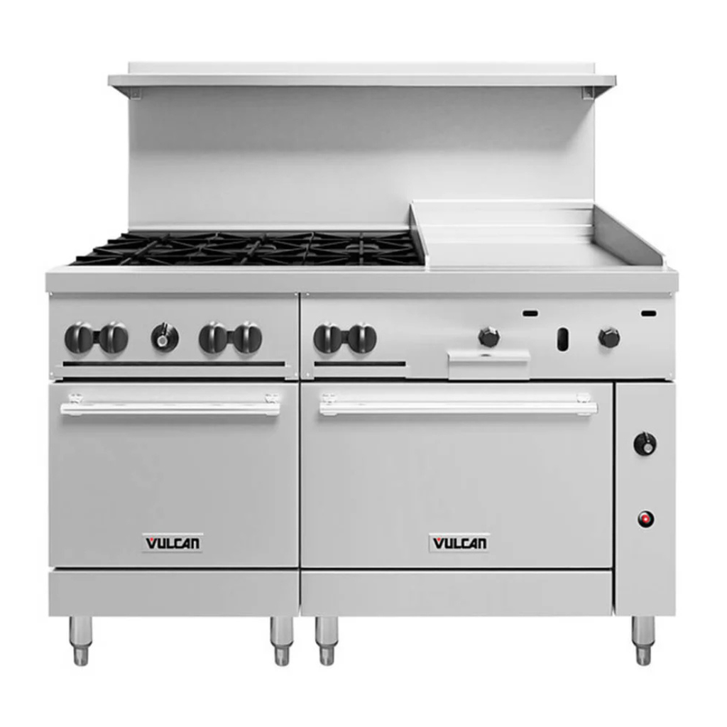 Estufa Gas Natural / Gas LP 6 Quemadores y Plancha Manual de 24" 2 Hornos Estándar 60SS-6B24GN VULCAN
