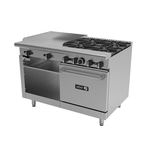 Estufa Múltiple 4 Quemadores, Plancha, Gratinador, Horno AMR-48 ASBER